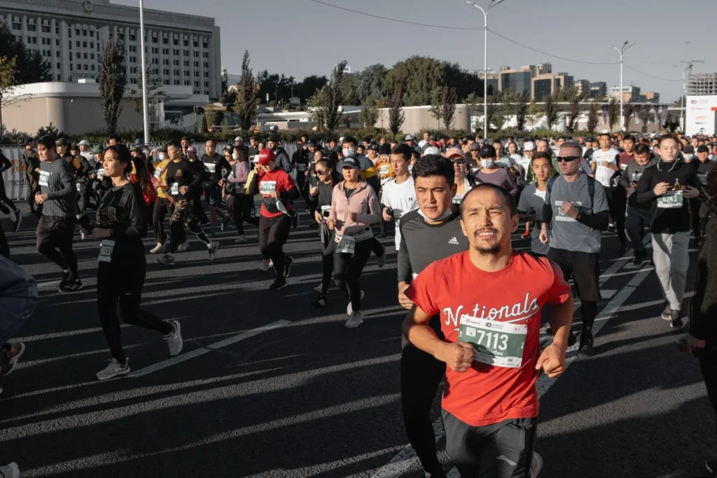 Runners taking part in a city road race