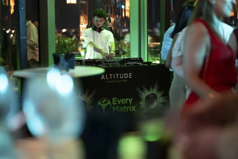 The DJ performing · Above the island